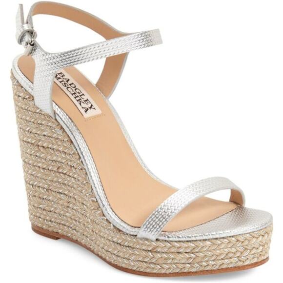 Badgley Mischka Trace Ankle Strap Espadrille Wedge Sandals Silver Size 8.5 NWB - Picture 14 of 14